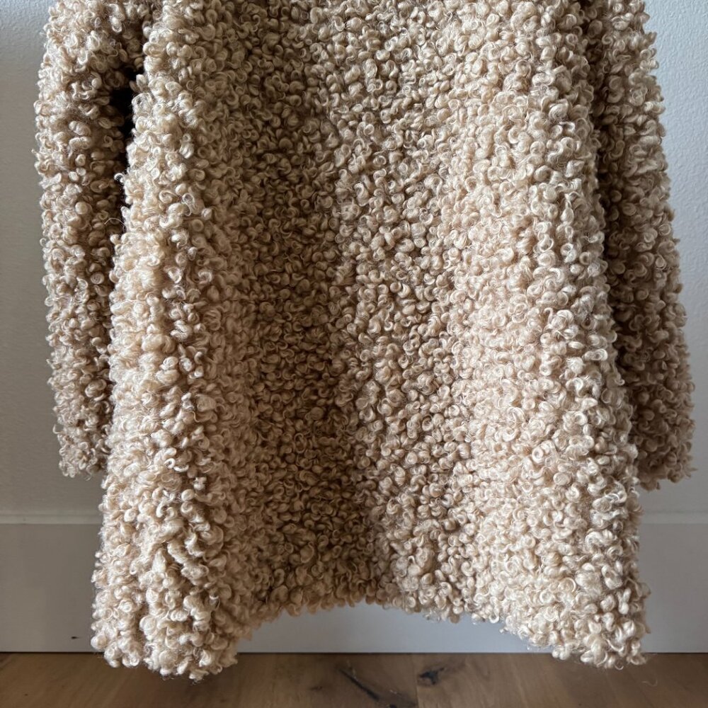 Zara Girls Sherpa Teddy Coat Camel Tan Furry Jacket Size 10 Minimalist Trend - Picture 9 of 14
